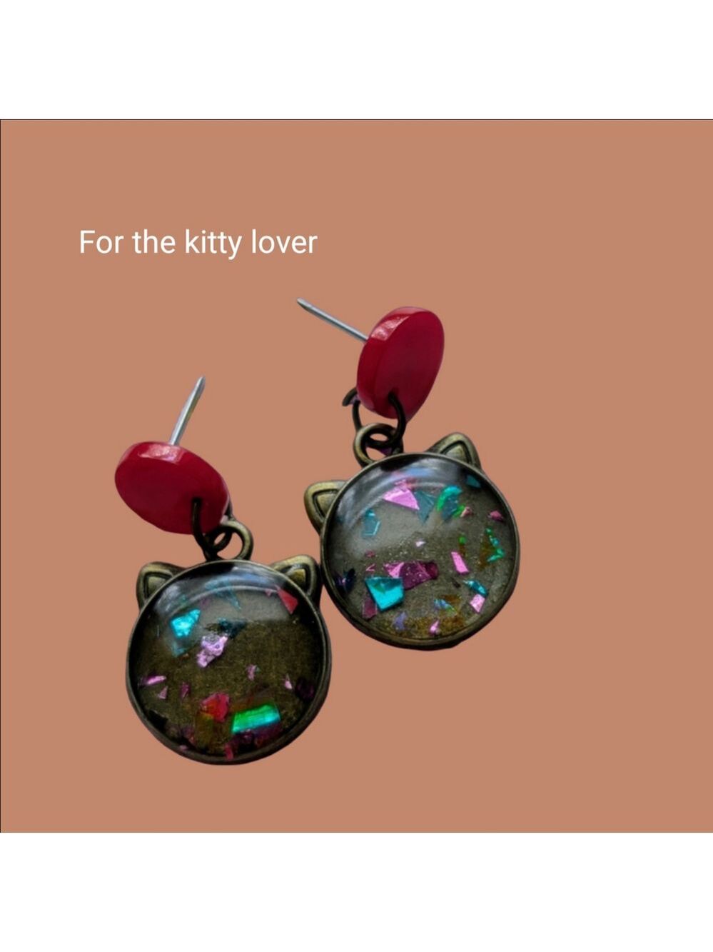 Colorful Cat Ear Earrings with Red Accents